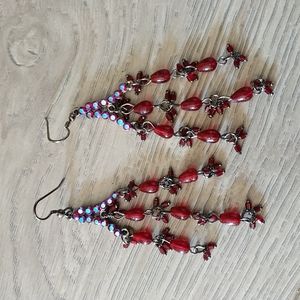 Red victorian beads chandelier style dangle earring